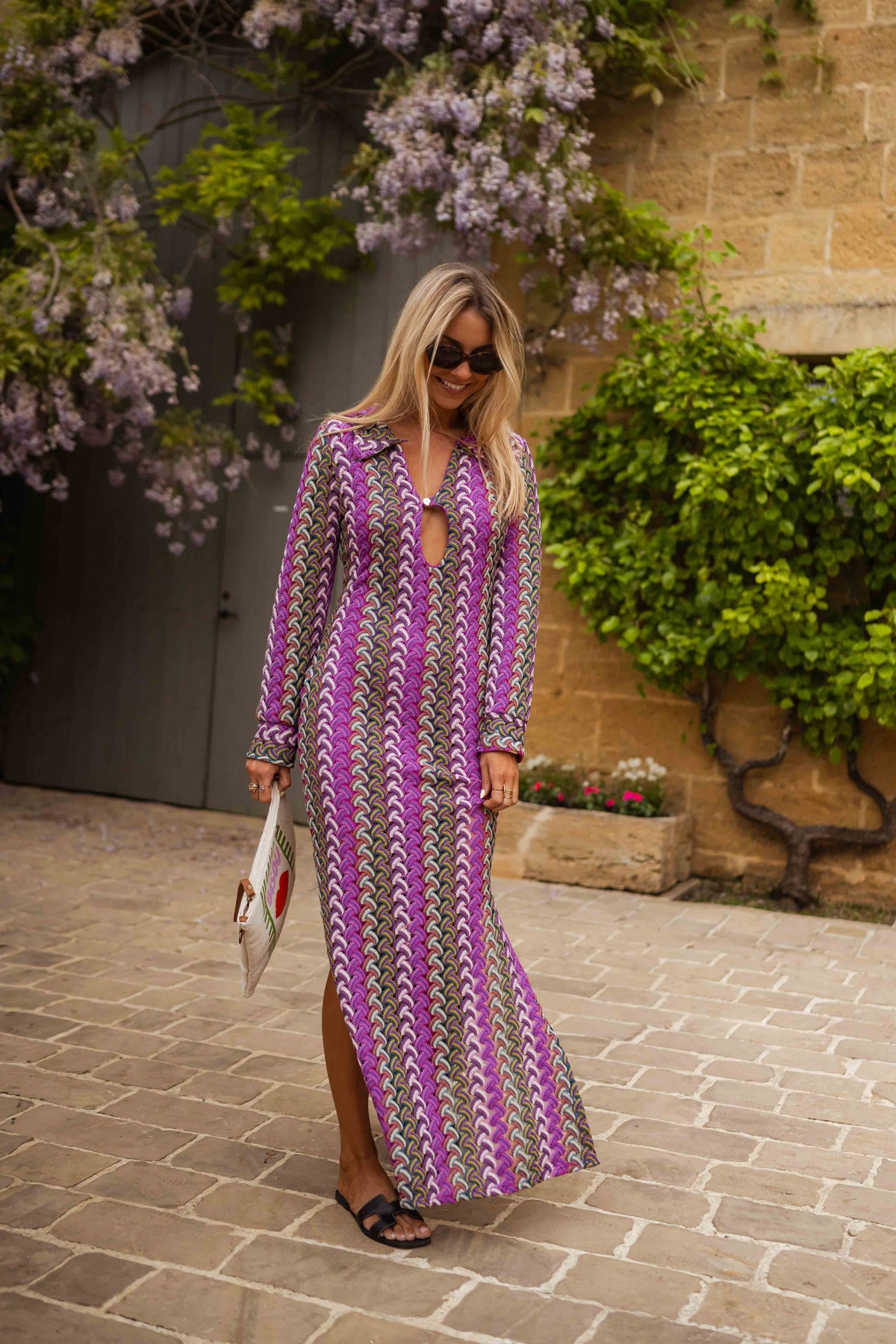 Robe Audrey - mauve à motifs