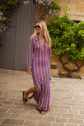 Robe Audrey - mauve à motifs