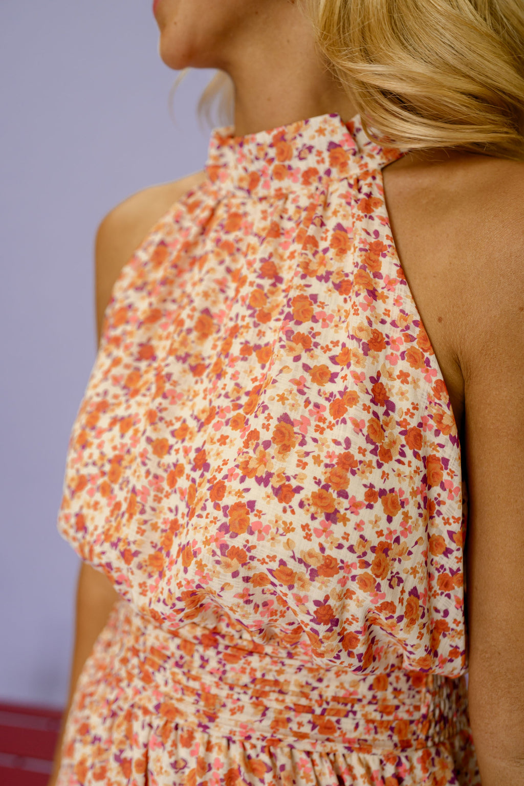 Robe Aurora - orange à fleurs
