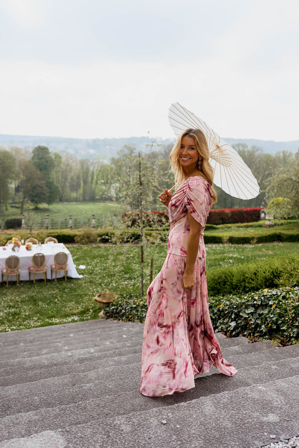 Robe Christy - rose à motifs