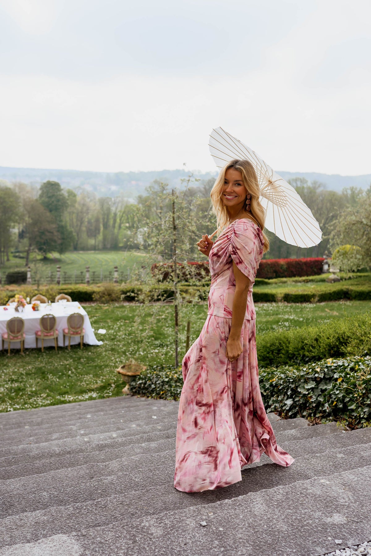 Robe Christy - rose à motifs