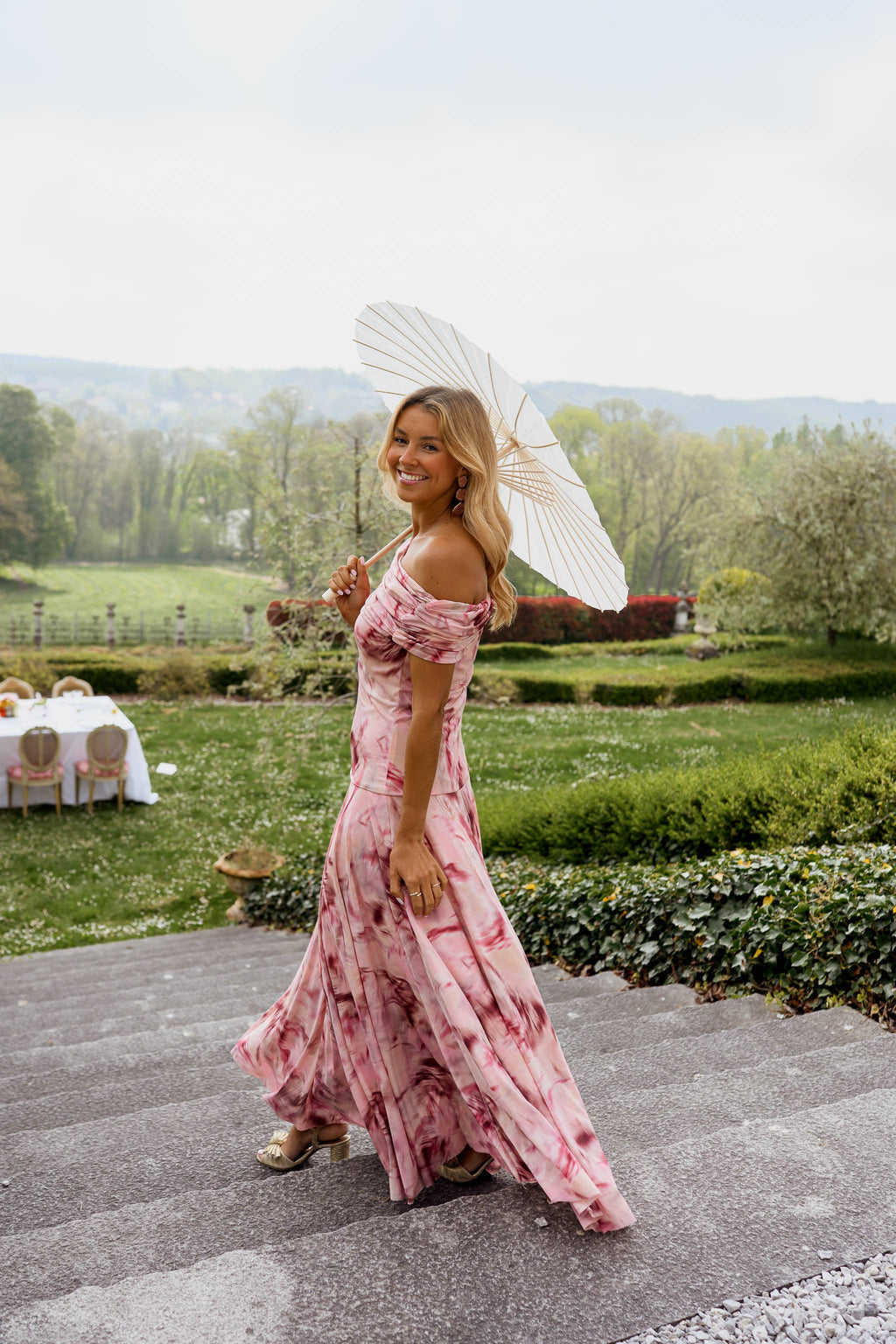 Robe Christy - rose à motifs