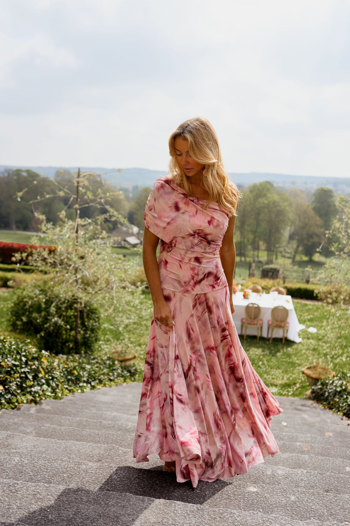 Robe Christy - rose à motifs
