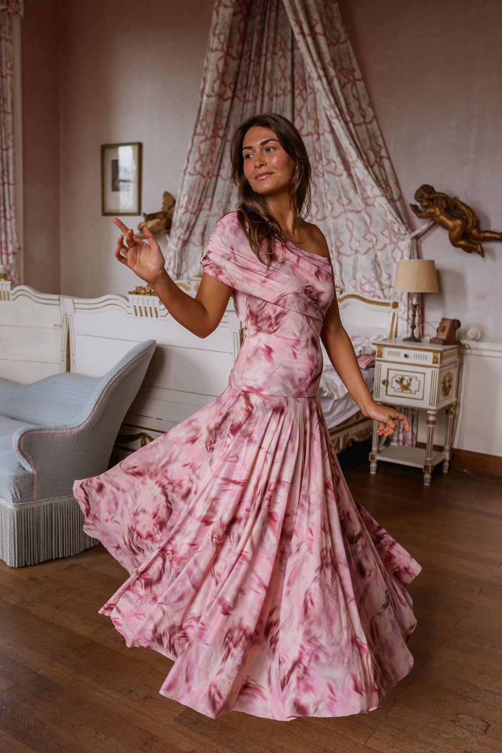 Robe Christy - rose à motifs
