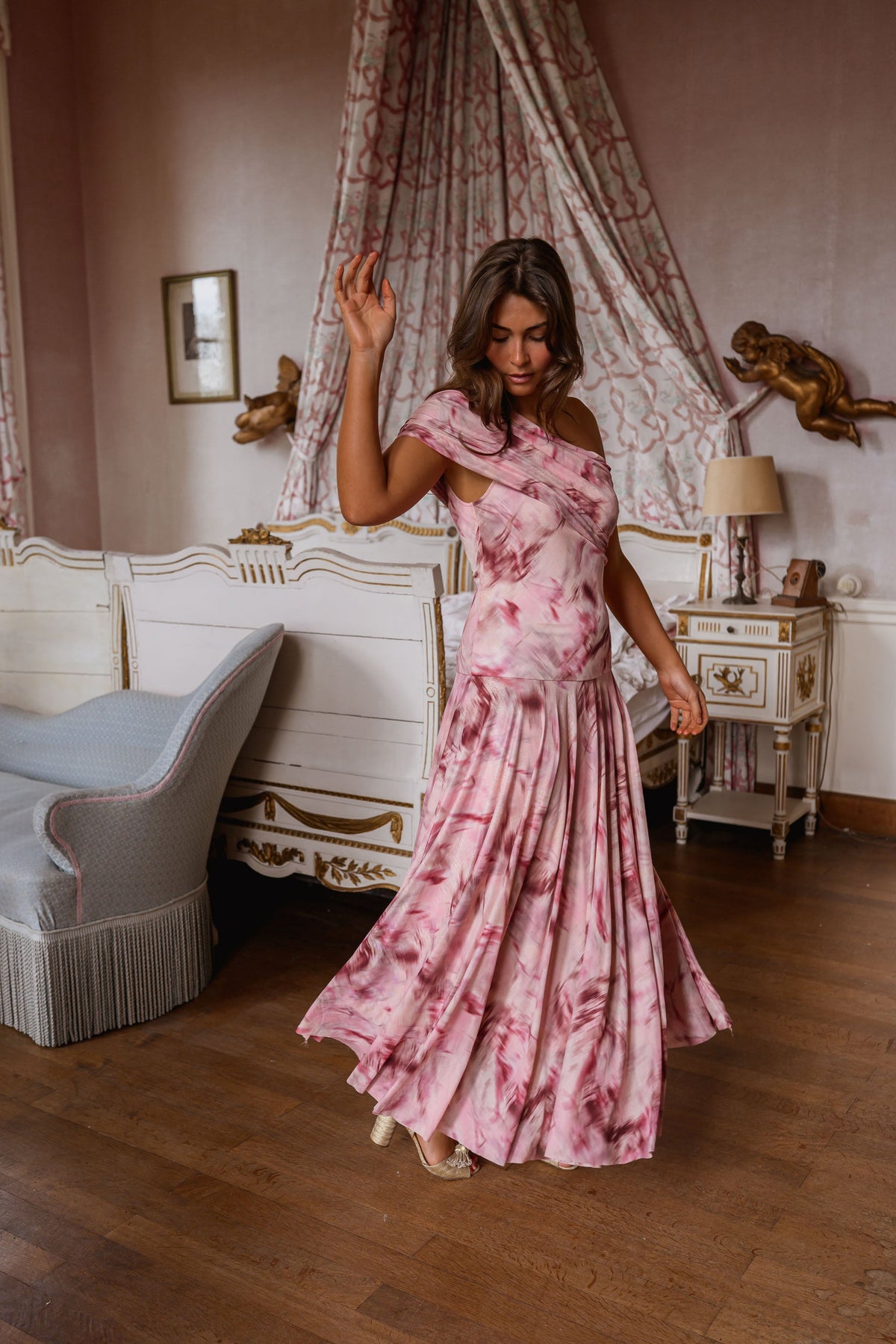 Robe Christy - rose à motifs