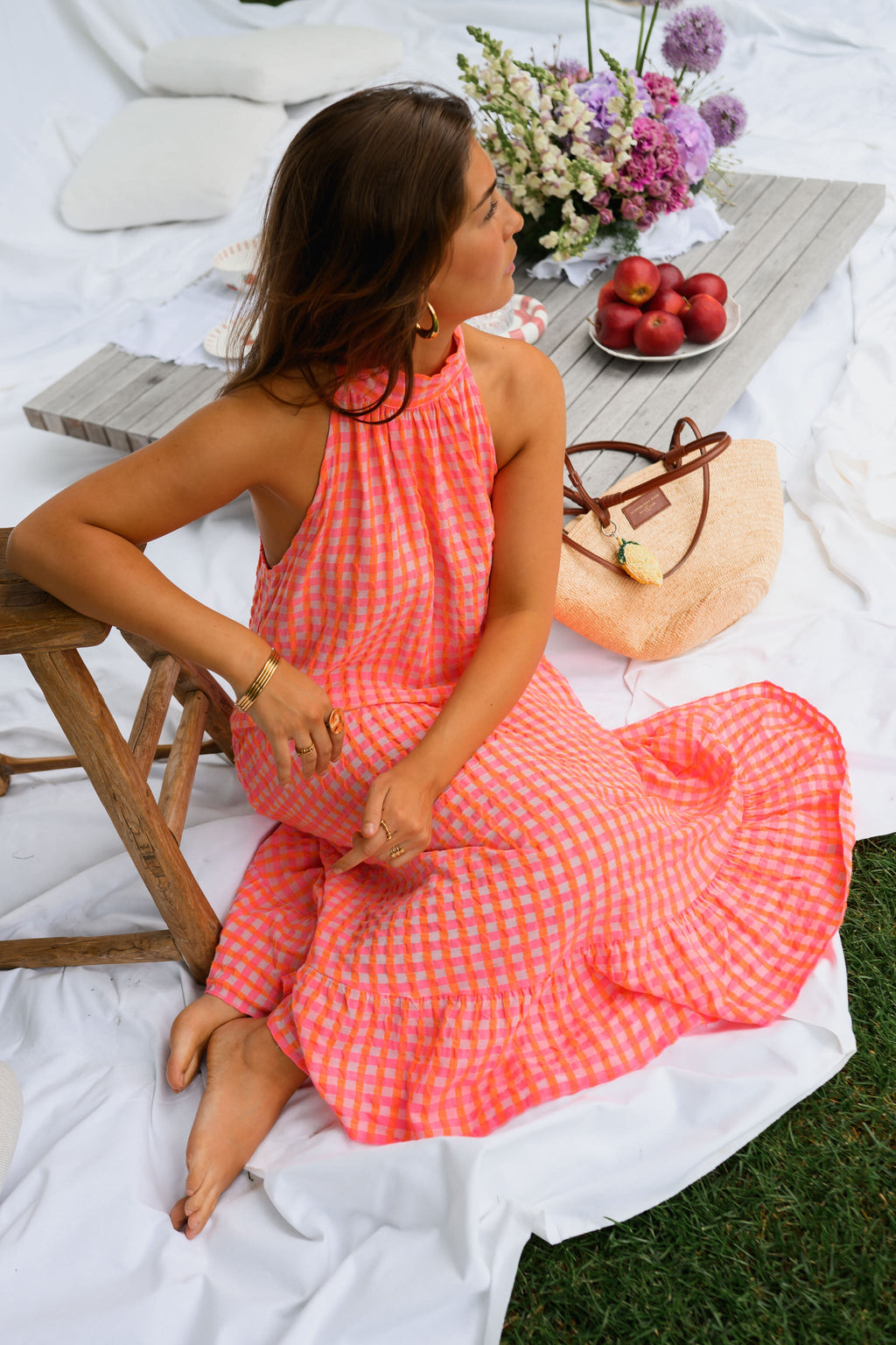 Robe Lana - orange et rose à carreaux