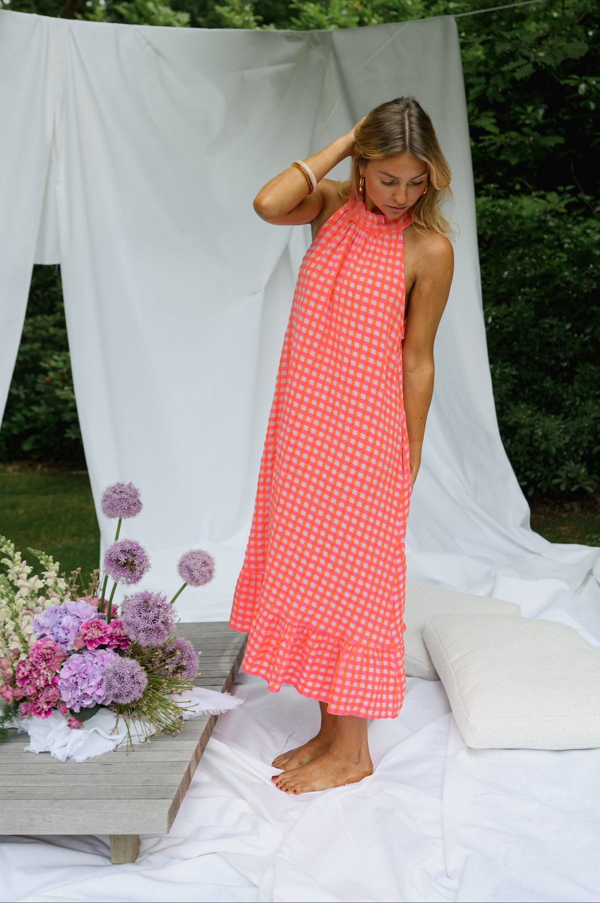 Robe Lana - orange et rose à carreaux