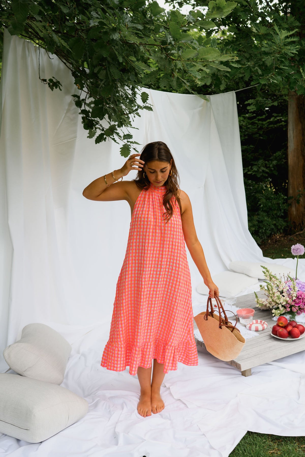 Robe Lana - orange et rose à carreaux
