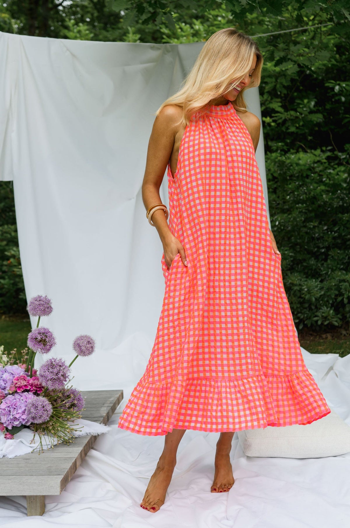 Robe Lana - orange et rose à carreaux