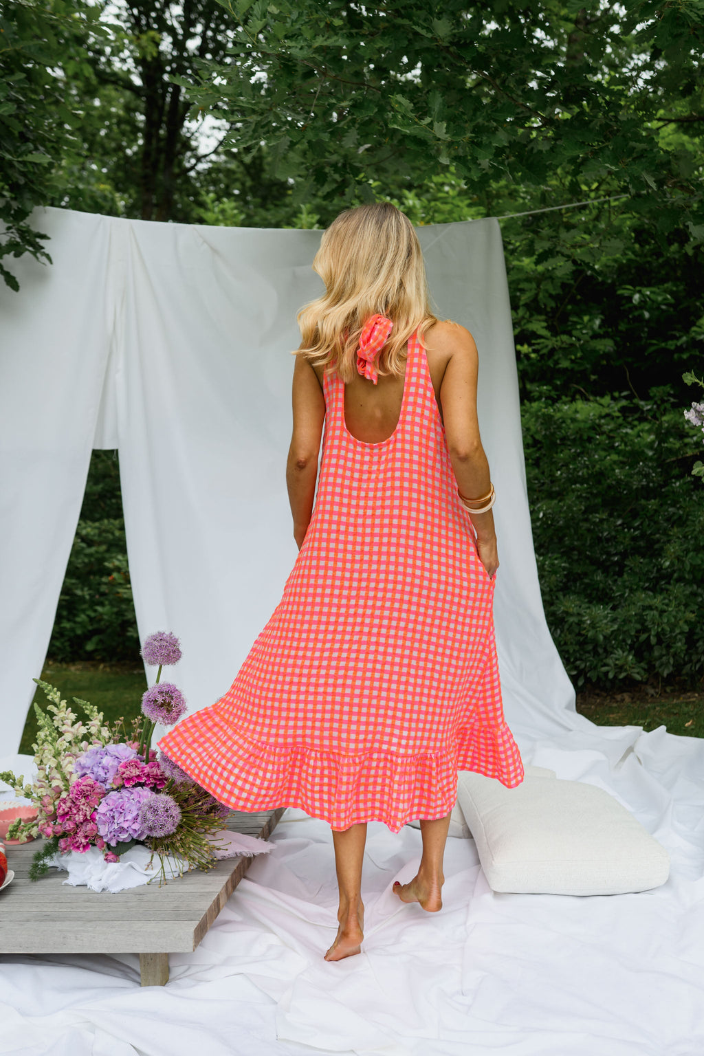 Robe Lana - orange et rose à carreaux