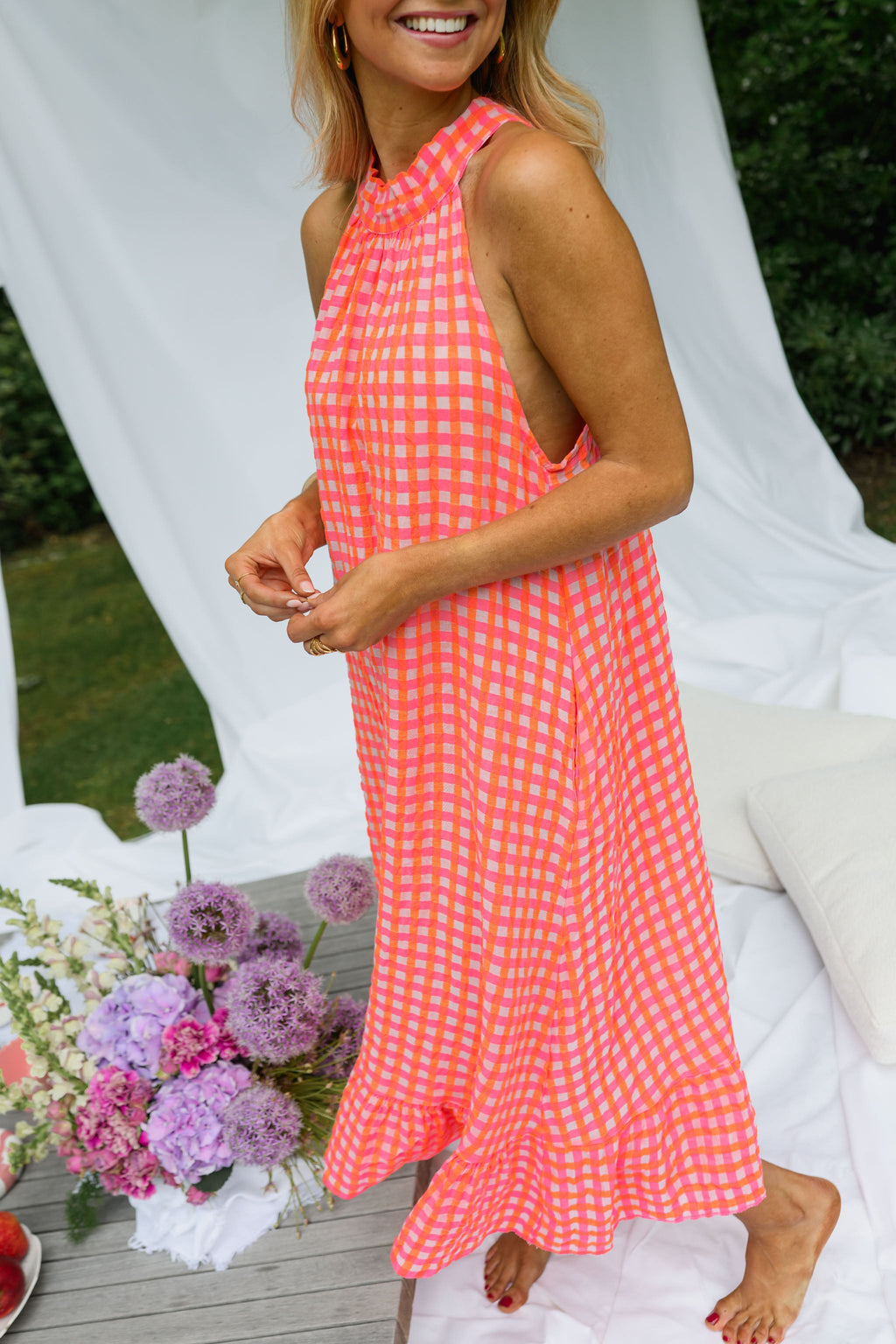 Robe Lana - orange et rose à carreaux