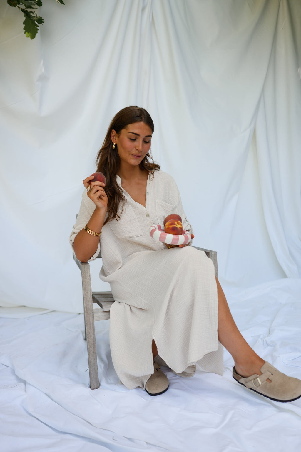 Robe Raquel - beige en gaze de coton