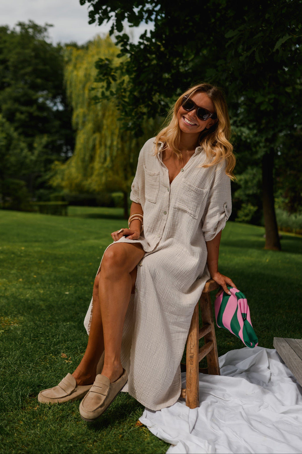 Robe Raquel - beige en gaze de coton