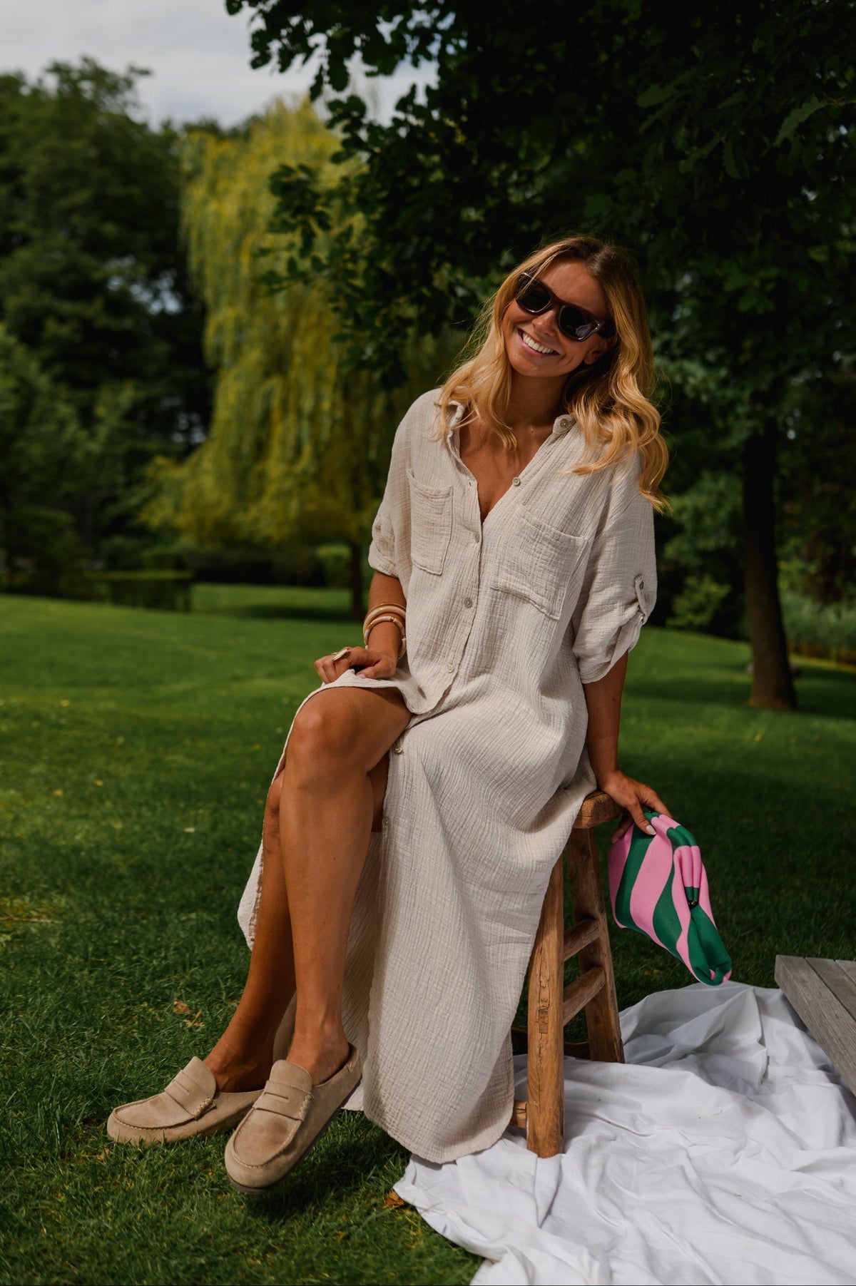 Robe Raquel - beige en gaze de coton