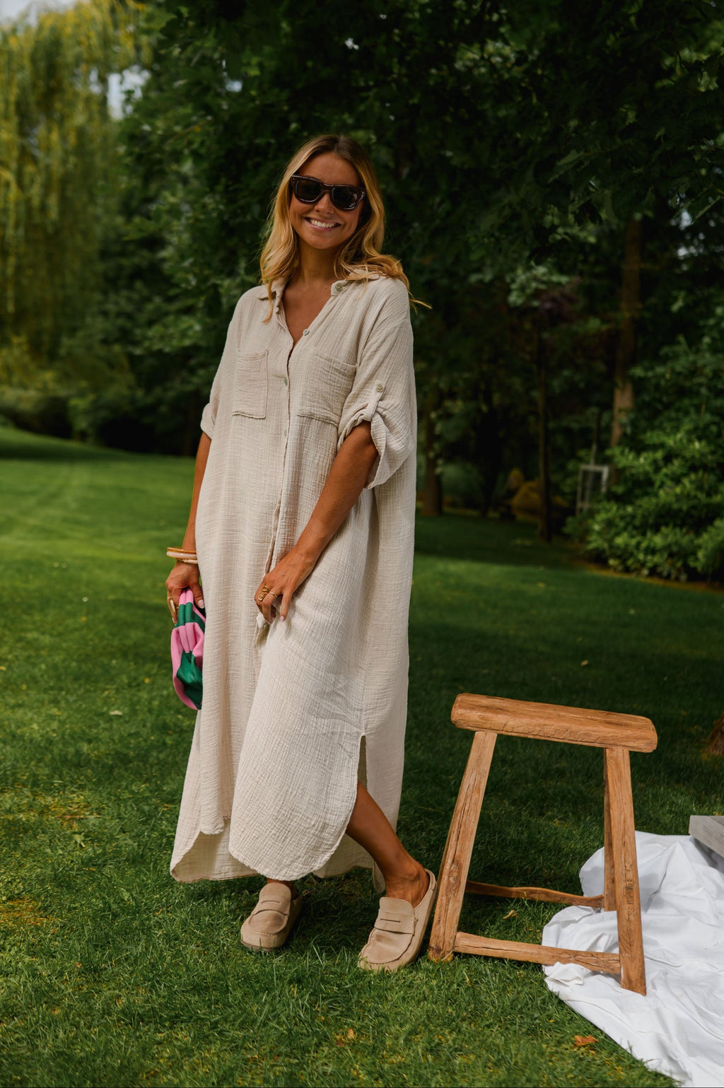 Robe Raquel - beige en gaze de coton