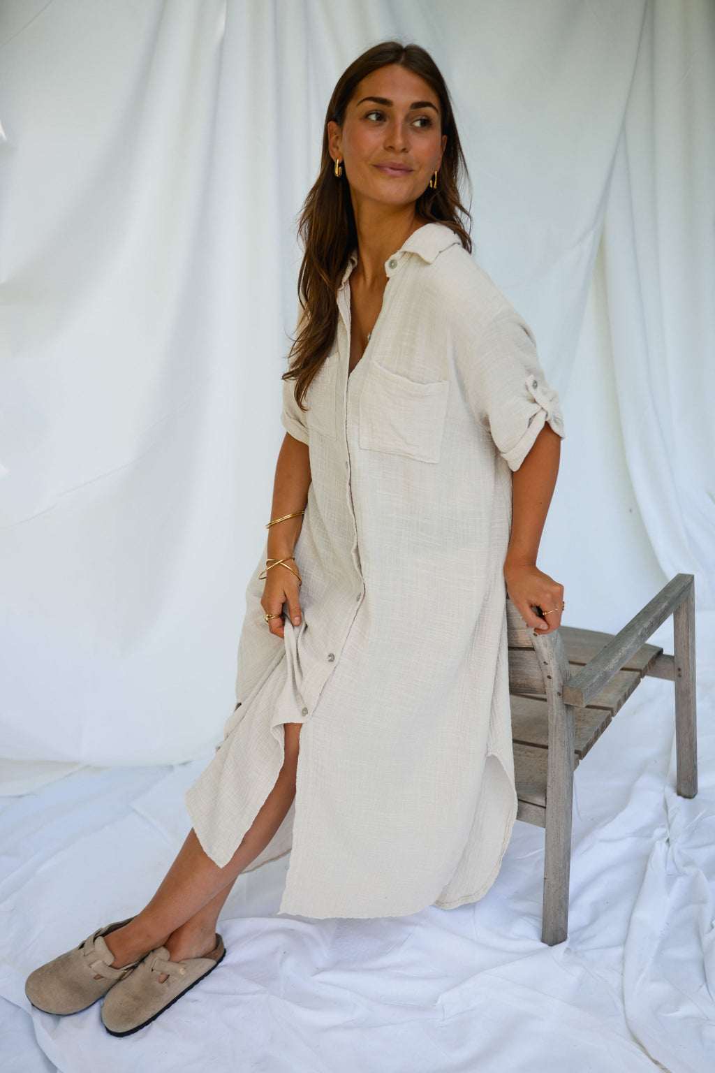 Robe Raquel - beige en gaze de coton