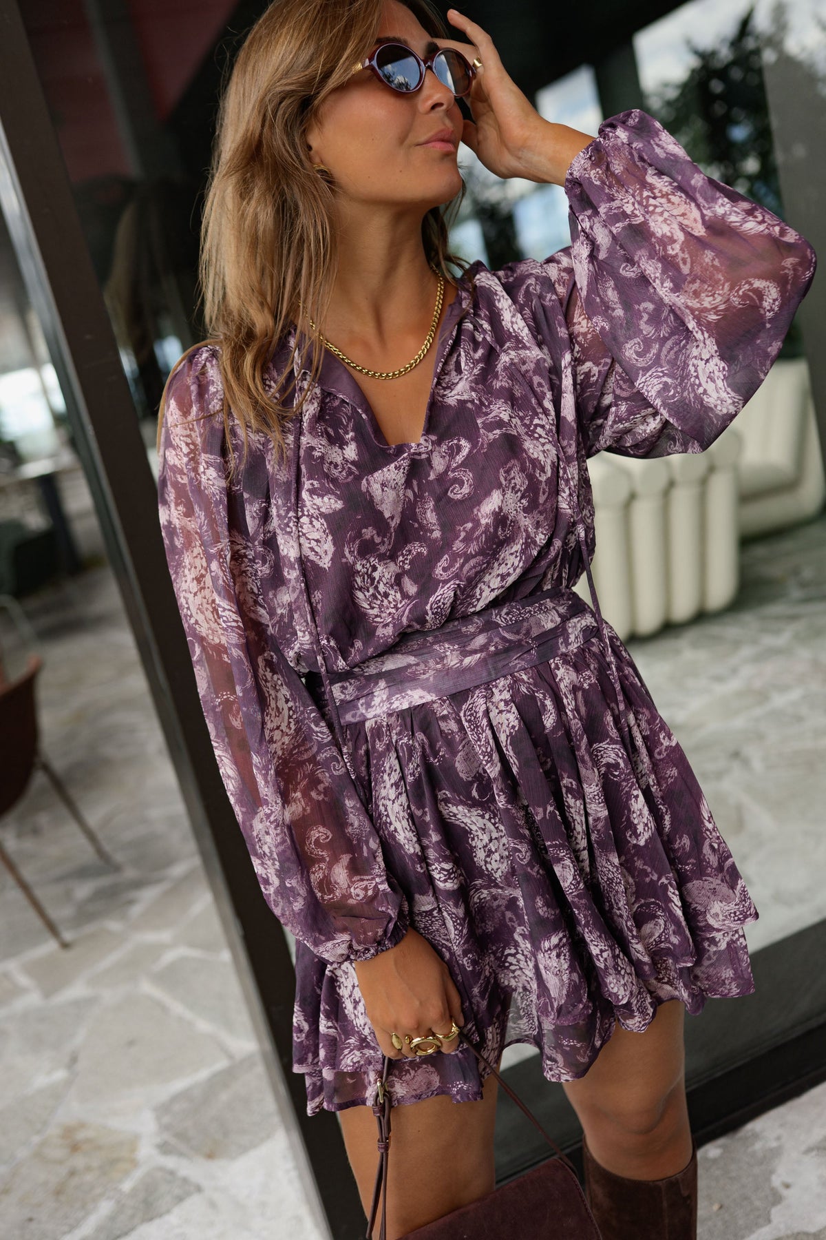 Robe Rosalyn - mauve à motifs