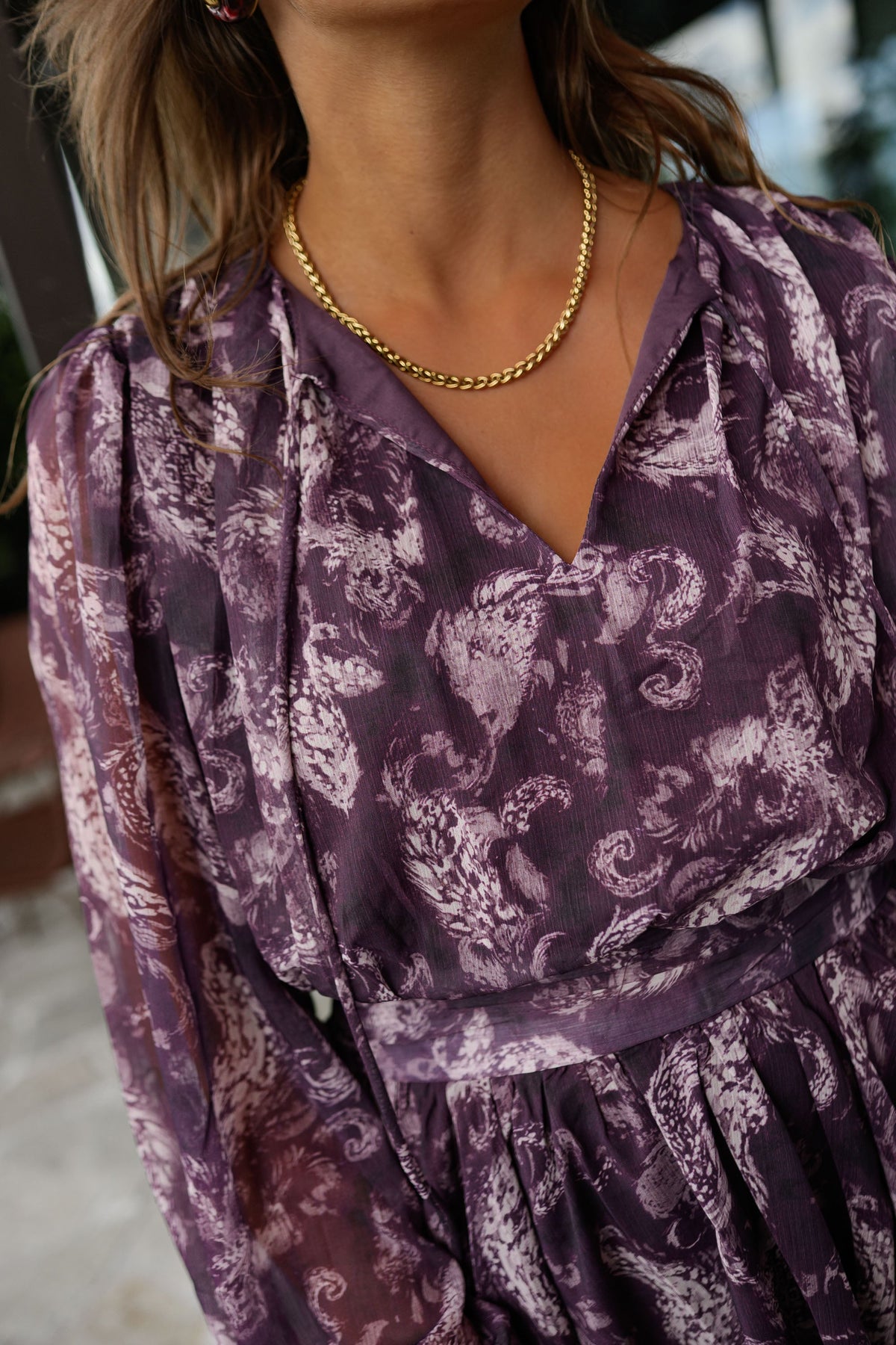Robe Rosalyn - mauve à motifs