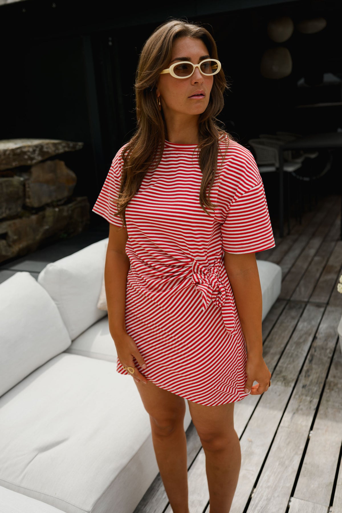 Robe Sabrina - rouge et écrue