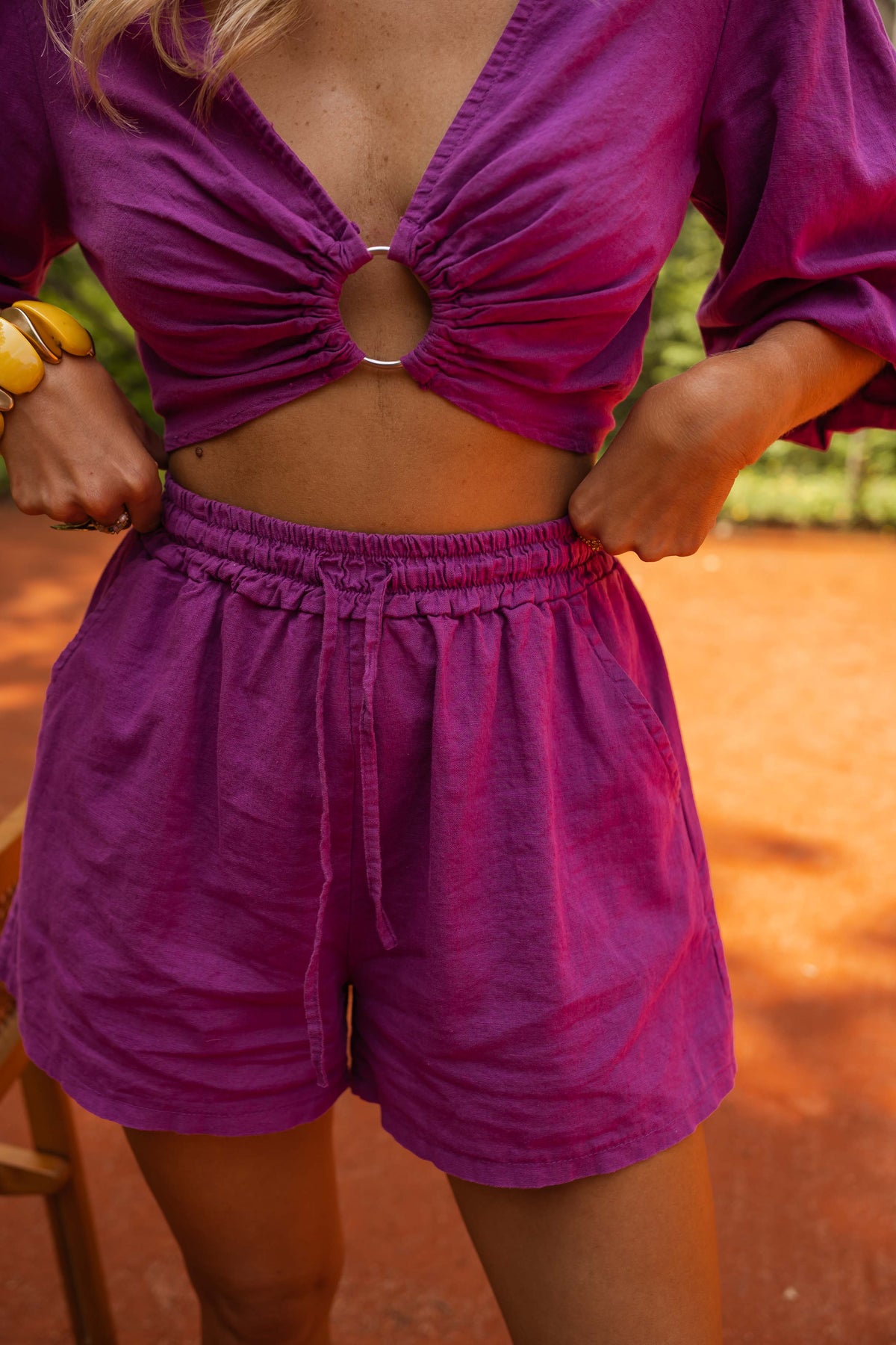 Short Enael - mauve en lin