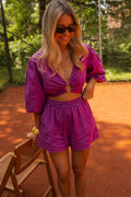 Short Enael - mauve en lin