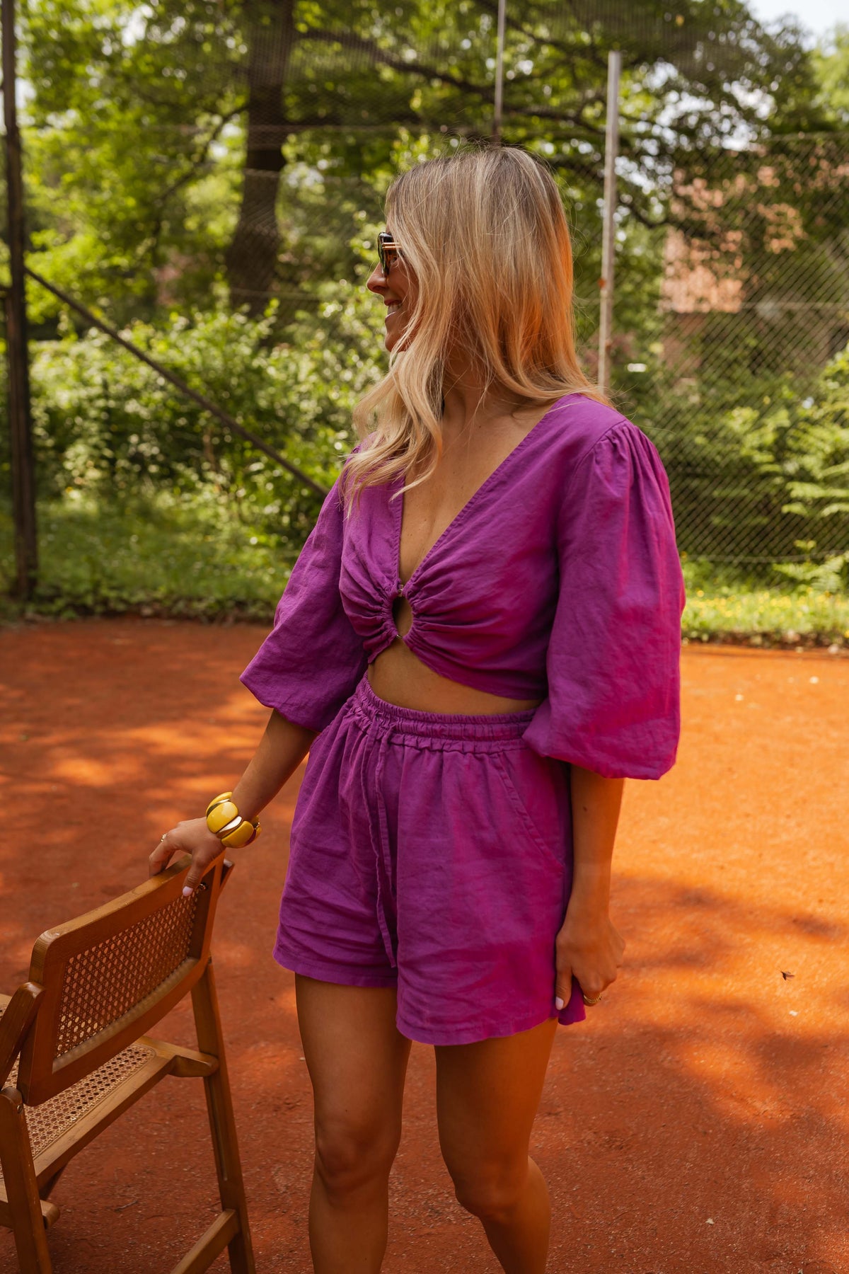 Short Enael - mauve en lin