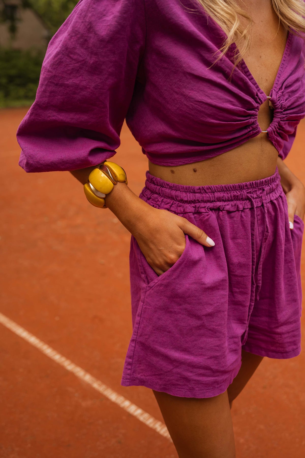 Short Enael - mauve en lin