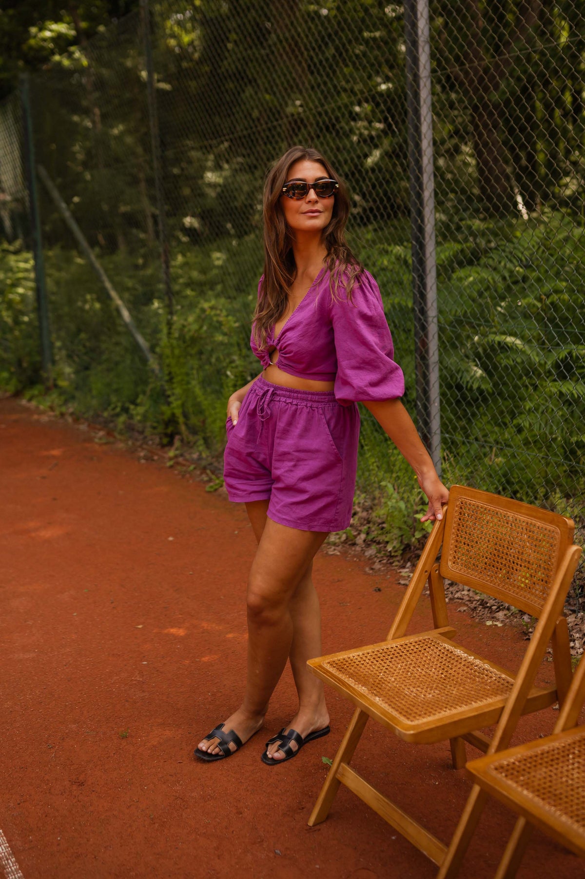 Short Enael - mauve en lin