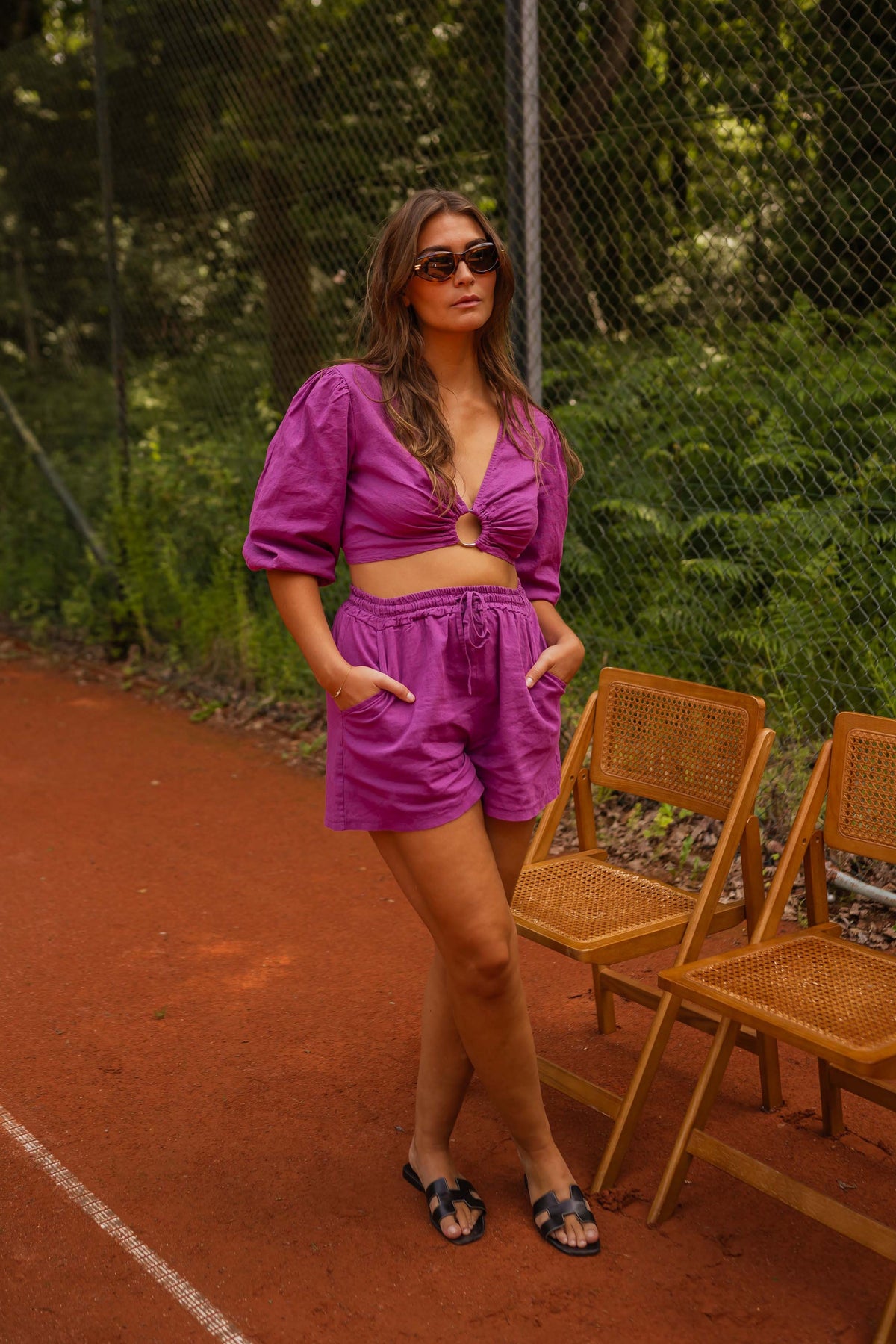 Short Enael - mauve en lin