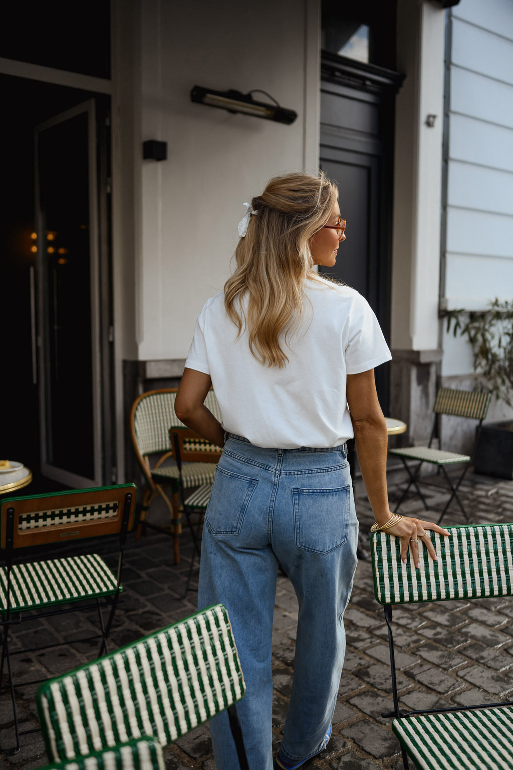 T-shirt Aly - blanc à coeur vichy bleu