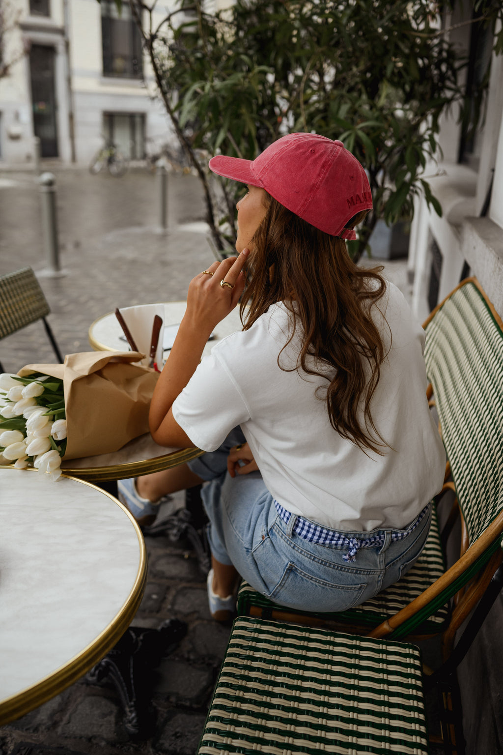 T-shirt Aly - blanc à coeur vichy bleu