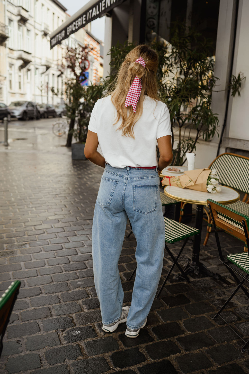 T-shirt Aly - blanc à coeur vichy rouge