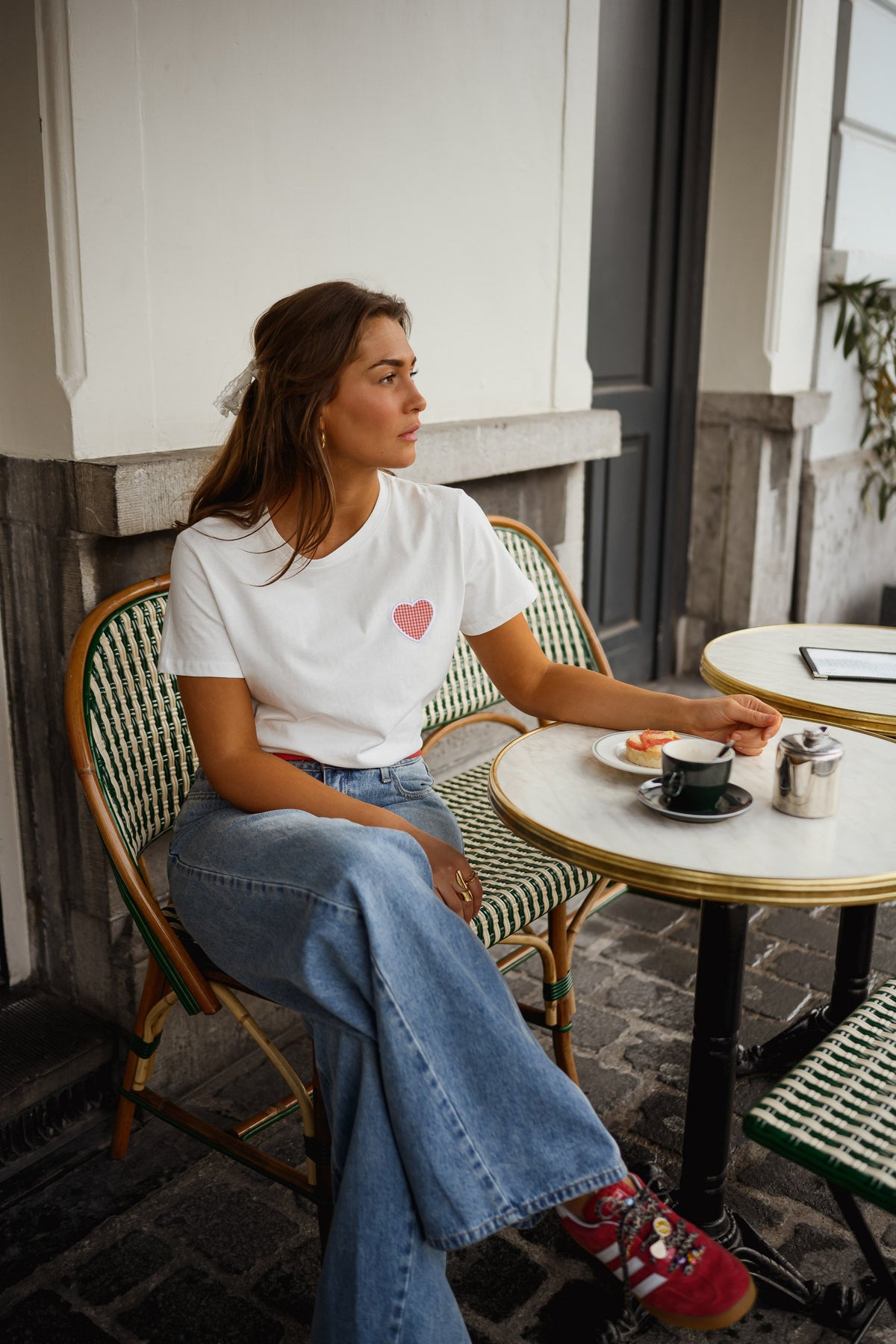 T-shirt Aly - blanc à coeur vichy rouge