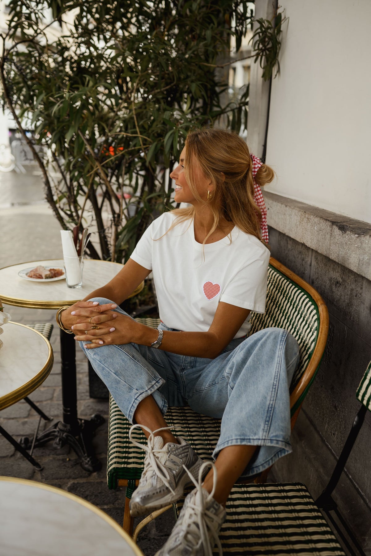 T-shirt Aly - blanc à coeur vichy rouge