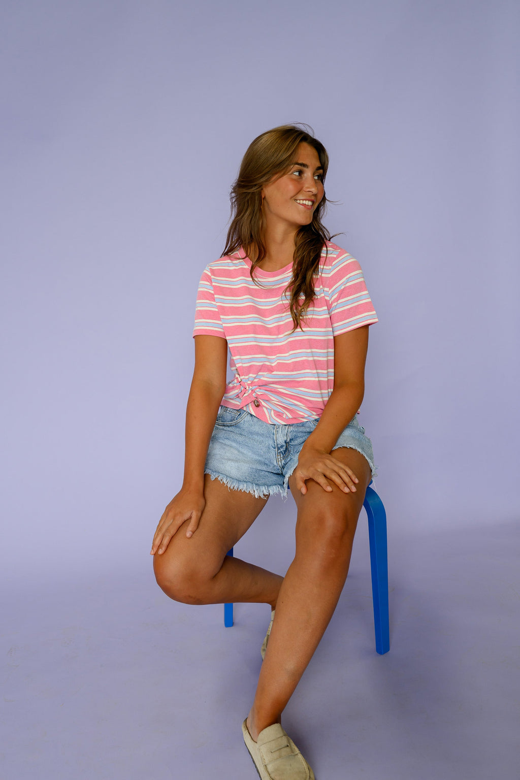 T-shirt Callie - rose et bleu à lignes