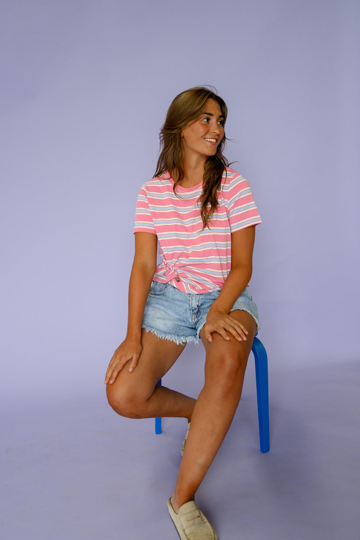 T-shirt Callie - rose et bleu à lignes