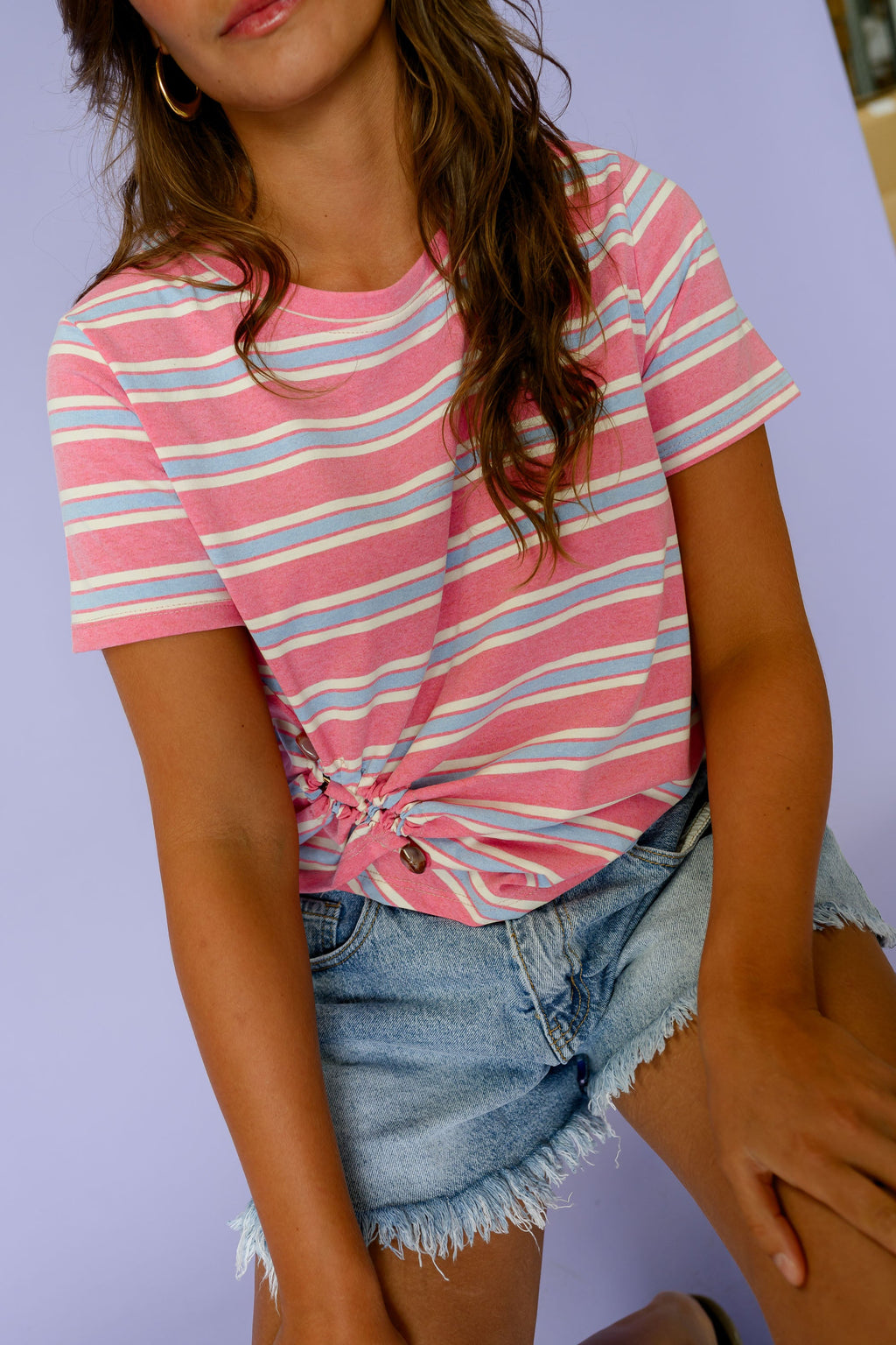 T-shirt Callie - rose et bleu à lignes