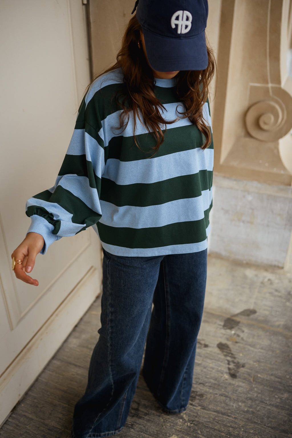 T-shirt Hayley à lignes - vert et bleu