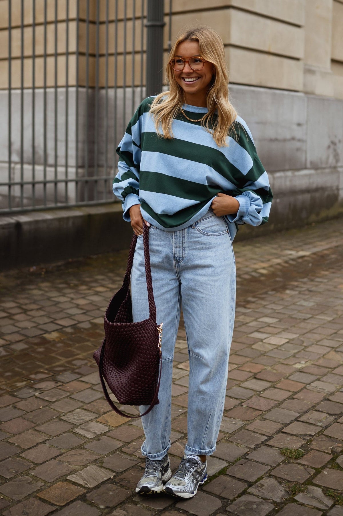 T-shirt Hayley à lignes - vert et bleu