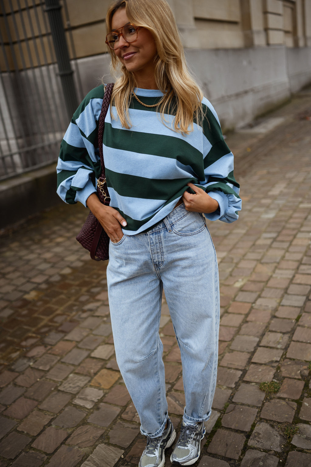 T-shirt Hayley à lignes - vert et bleu