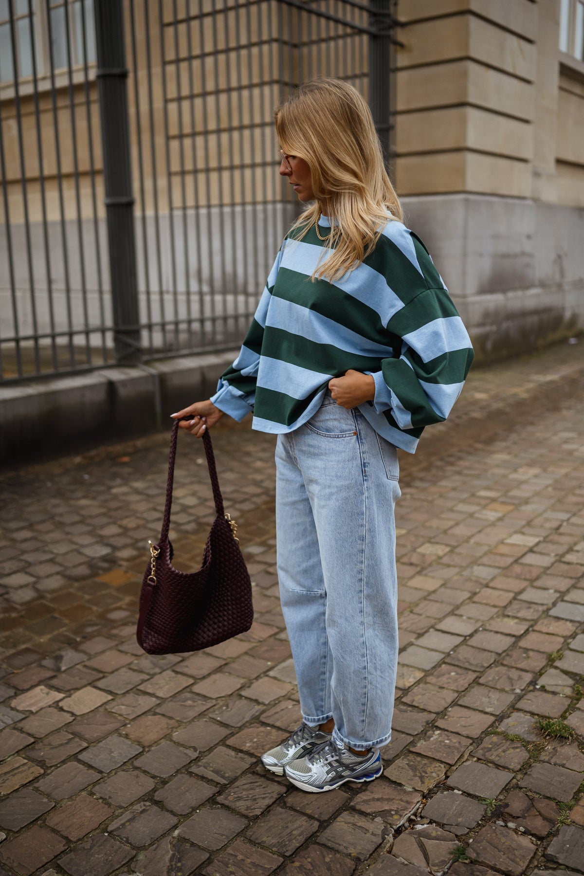 T-shirt Hayley à lignes - vert et bleu
