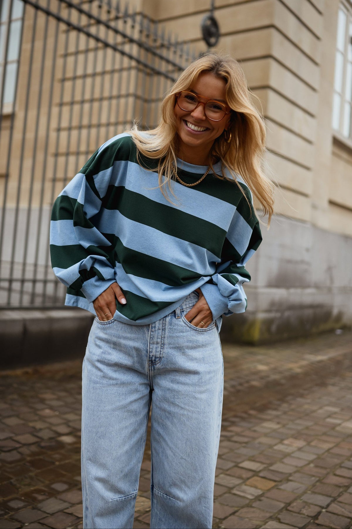 T-shirt Hayley à lignes - vert et bleu