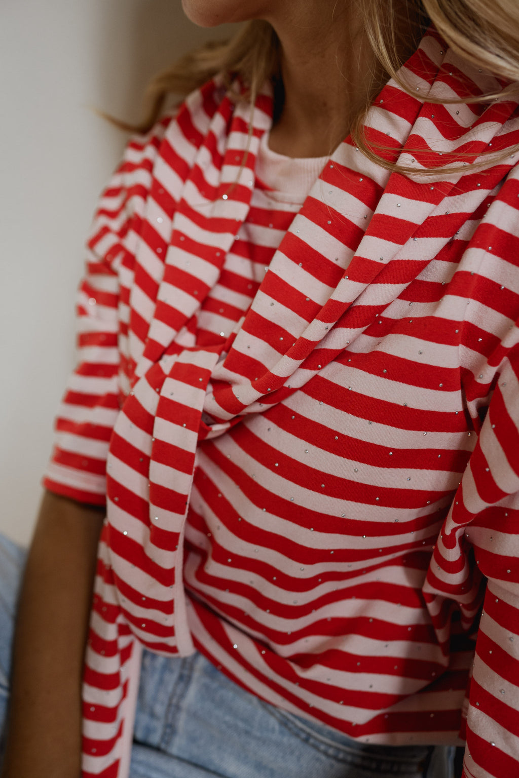 T-shirt Hélia - rouge et rose brillant à lignes