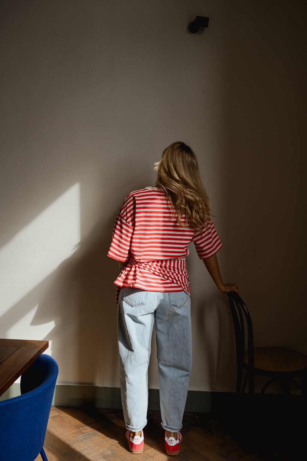 T-shirt Hélia - rouge et rose brillant à lignes