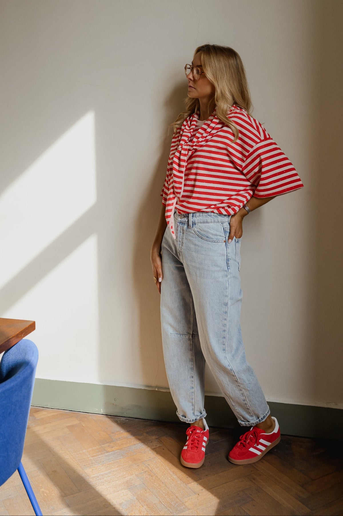 T-shirt Hélia - rouge et rose brillant à lignes