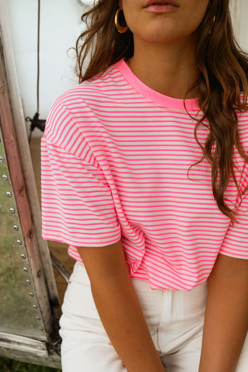 T-shirt Piper - fushia à lignes
