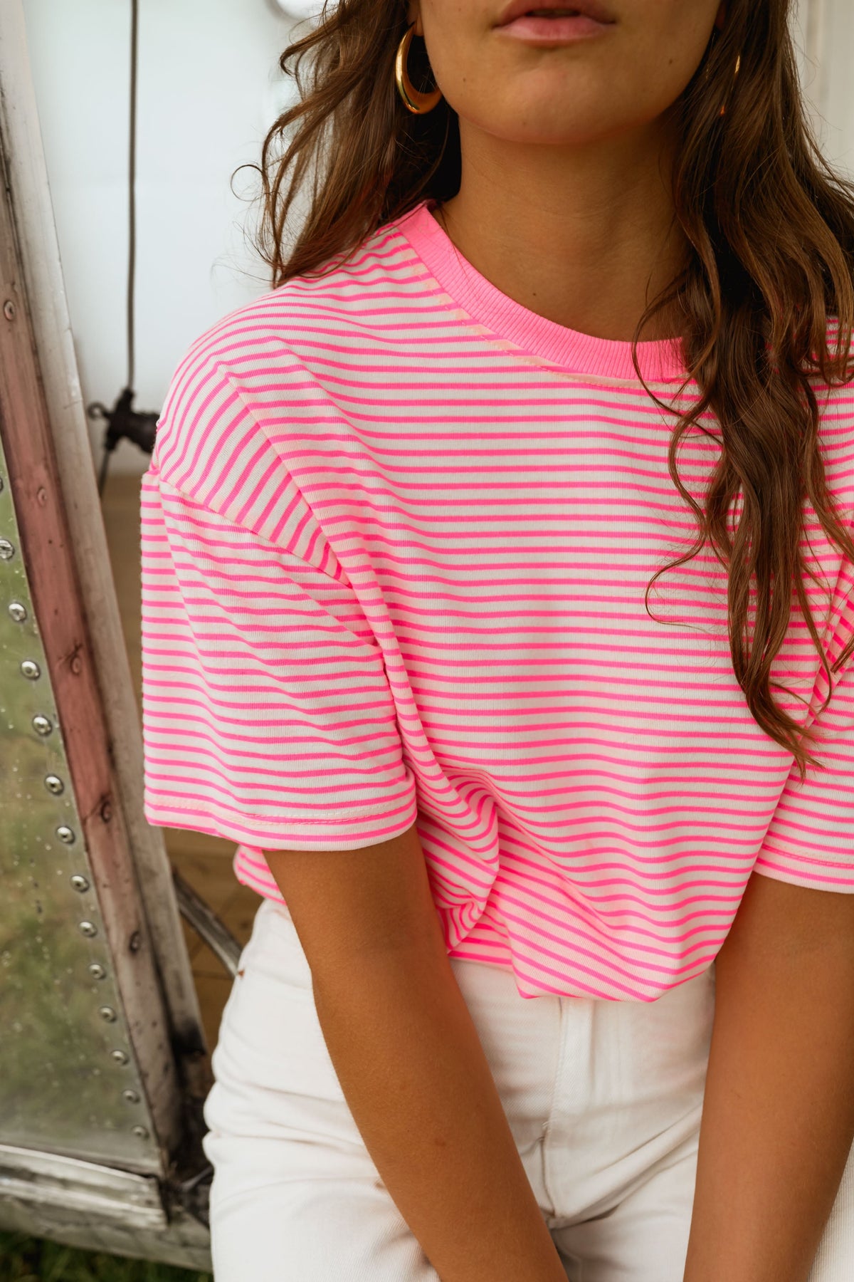 T-shirt Piper - fushia à lignes