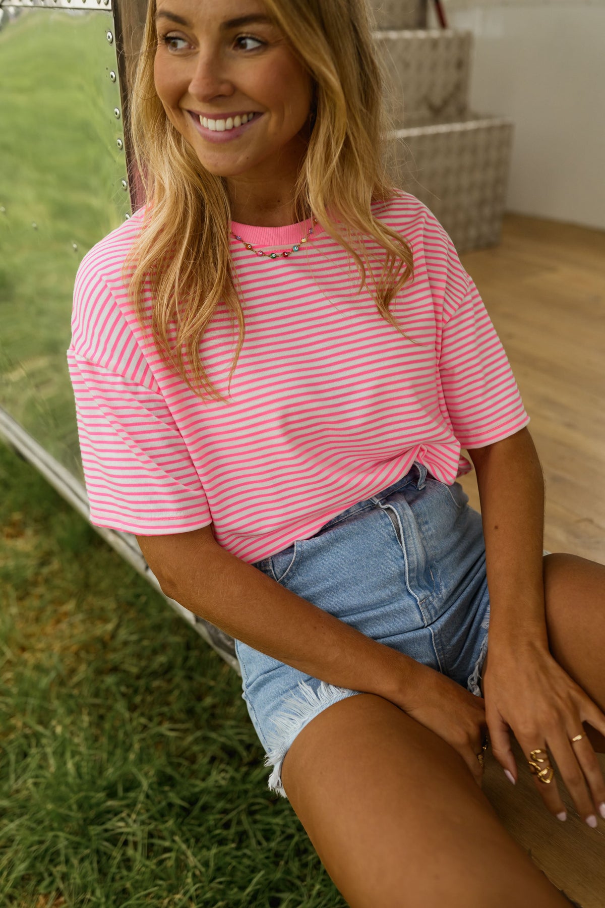 T-shirt Piper - fushia à lignes