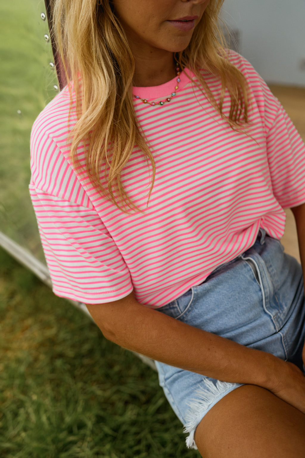 T-shirt Piper - fushia à lignes