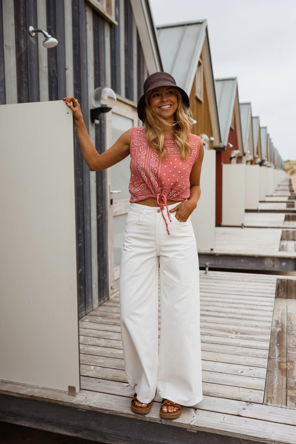 Top Amira - terracotta à motifs en gaze de coton